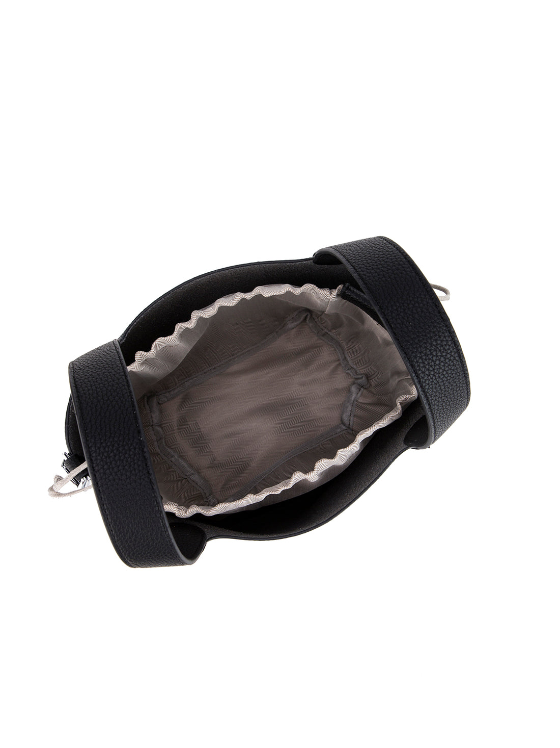 black mini bucket tote bag, interior view