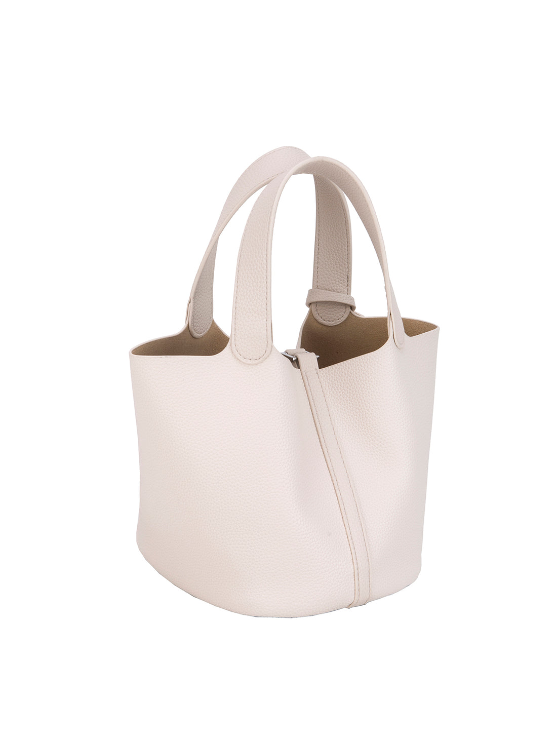 ivory mini bucket tote bag, back view