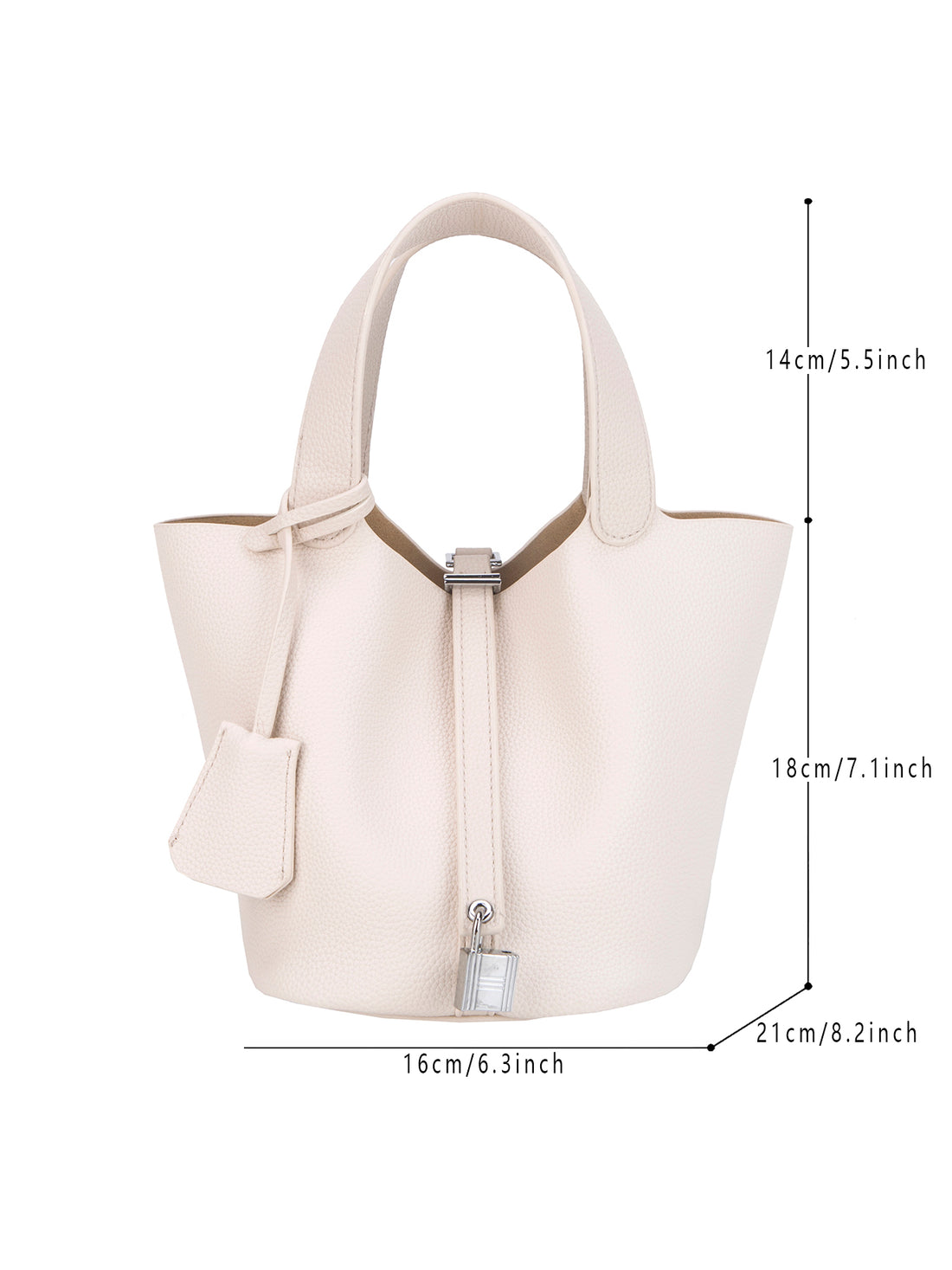 ivory mini bucket tote bag, dimensions view