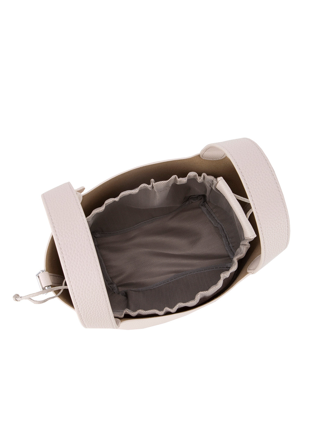 ivory mini bucket tote bag, interior view