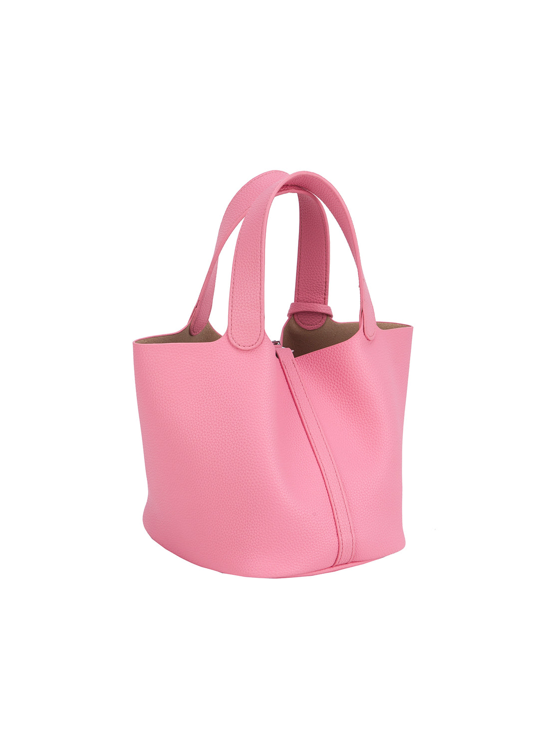 pink mini bucket tote bag, back view