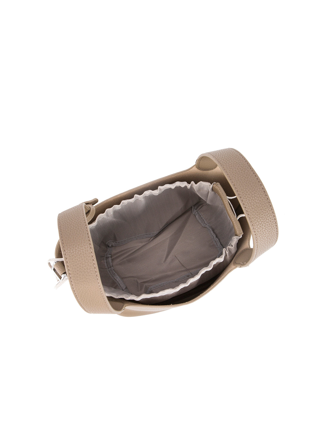 taupe mini bucket tote bag, interior view