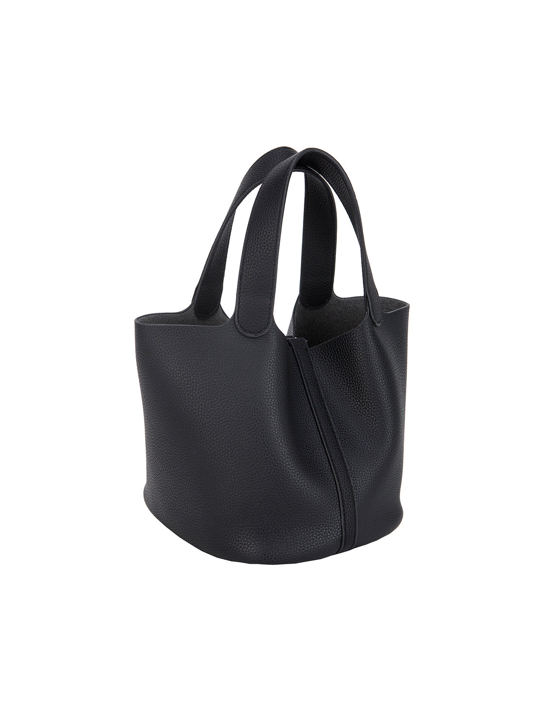 black mini bucket tote bag, back view