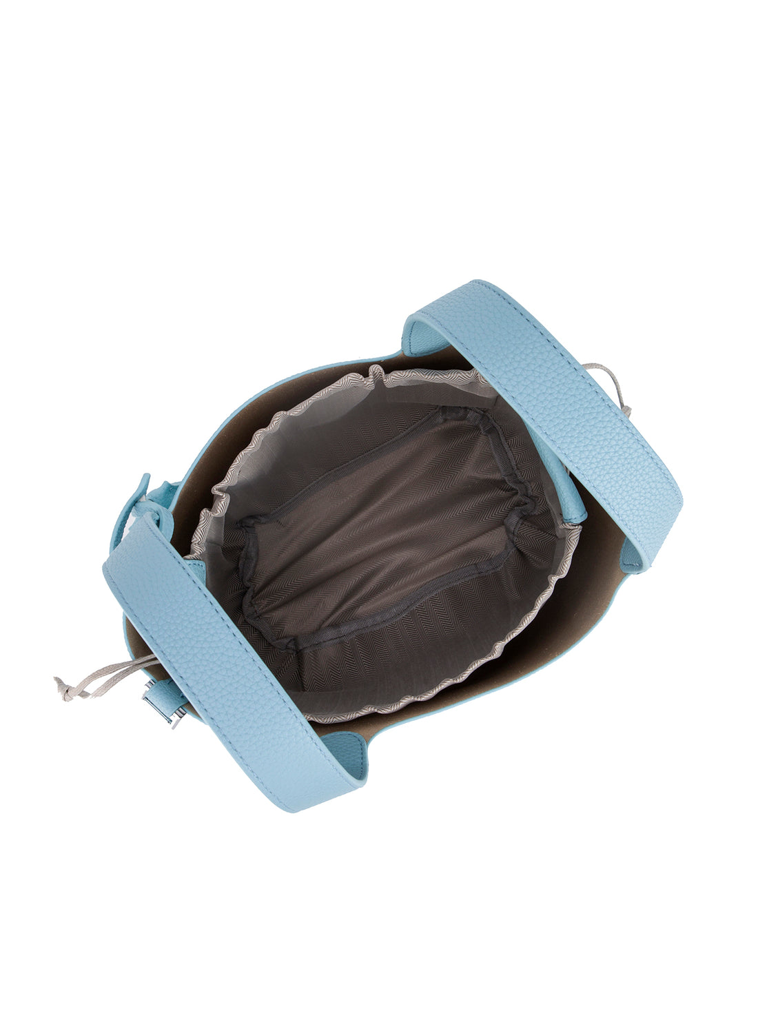 light blue mini bucket tote bag, interior view