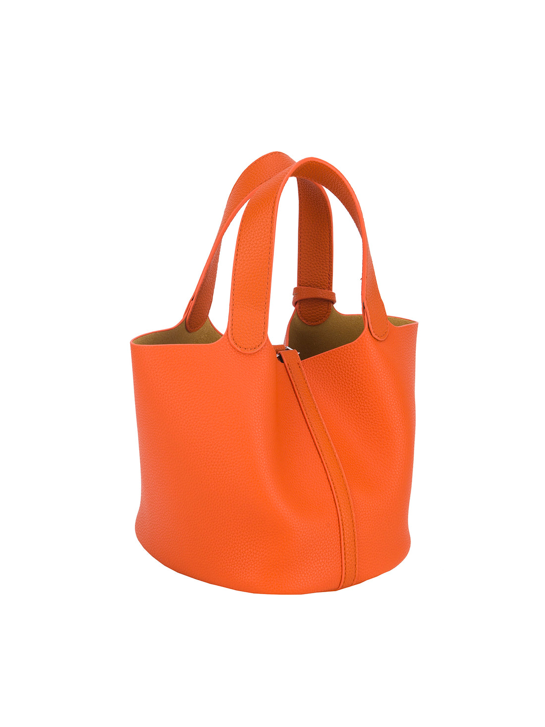 orange mini bucket tote bag, back view
