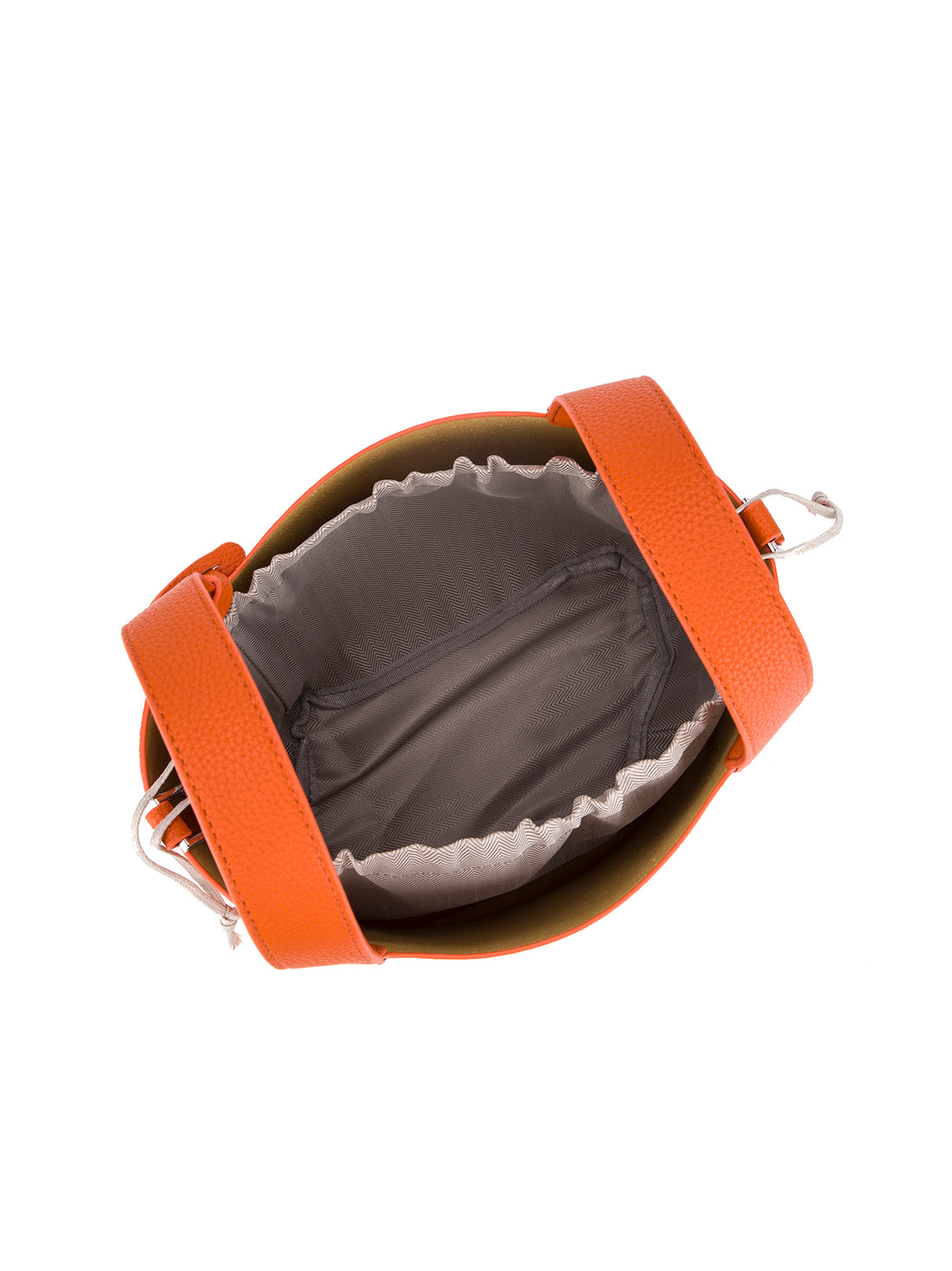 orange mini bucket tote bag, interior view