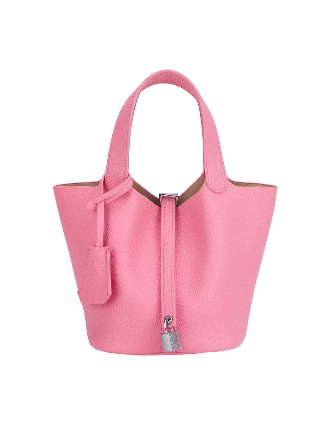 pink mini bucket tote bag, front view