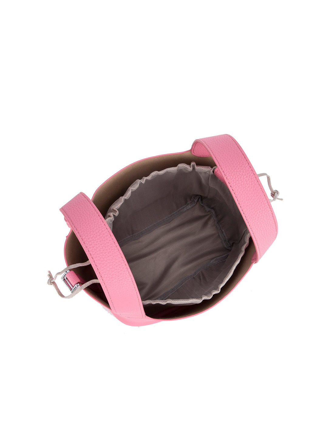 pink mini bucket tote bag, interior view