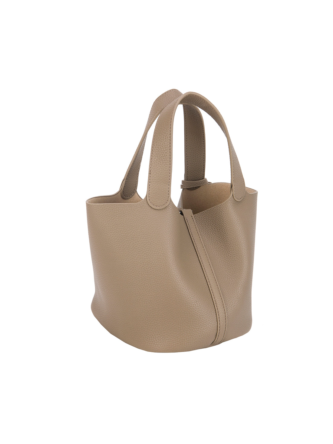 taupe mini bucket tote bag, back view